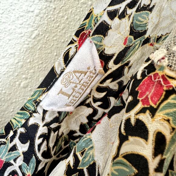 VIntage LA Intimates Satin Slip Floral Dress Lace Open Back Slit - Picture 2 of 10